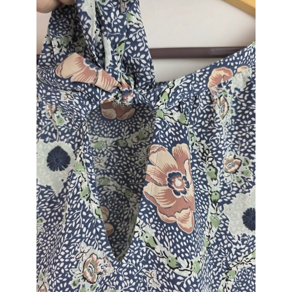 Loft Outlet Top Women's Size XL Blue Floral Bow Short Ruffle Sleeve Blouse Shirt - Picture 11 of 14